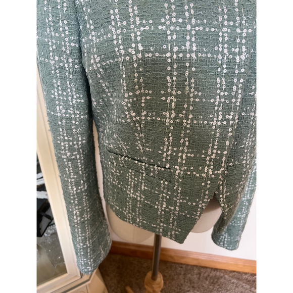 NWT Derek Lam 10 Crosby Jacket Size 8 Turquoise Sequin - Picture 4 of 9